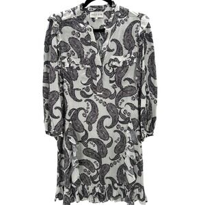 Hale Bob Paisley Print Ruffle V Neck Long Sleeve Silk Blend Midi‎ Dress Sz Large
